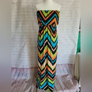 Fashionomics Colorful Strapless Chevron Maxi Dress, Size S.